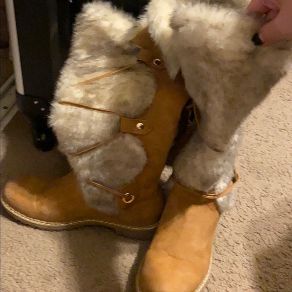 Knee high furry boots